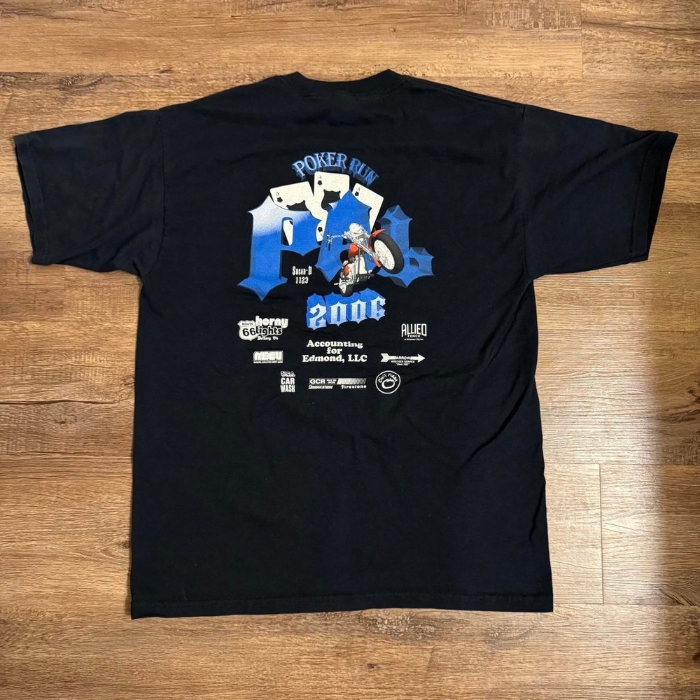 Vintage 2006 Poker Run PAL Biker Tee Black Motorcycle Graphic T-Shirt Mens L